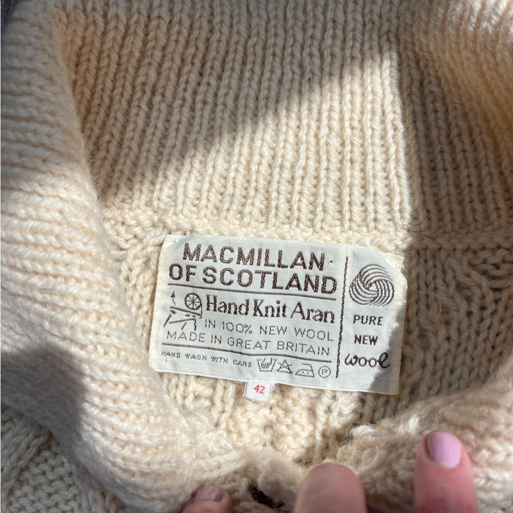 Macmillan of Scotland Cable Knit Wool Cardigan Sweater Large UK 42 Aran Unisex - Picture 16 of 16